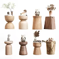Nordic stool solid wood stool combination 3d model