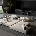 Modern Beige Fabric Sofa Coffee Table Set With Marble Top And Large Window View 3d model