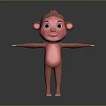 Cute Pink Cartoon Monkey Standing with Arms Open and Friendly Expression Against Gradient Gray Background 3d model