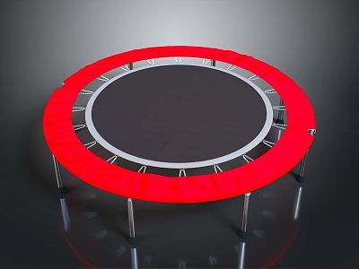 Red Round Trampoline With Black Jumping Mat And Silver Metal Frame 3d model