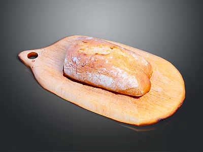Fresh Crusty Bread Loaf on Wooden Cutting Board Surface 3d model