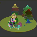 Cute Raccoon Sitting On Tree Stump With Pine Trees Backpack And Mushrooms