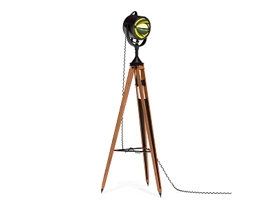 Floor Lamp With Tripod Wooden Legs Black Head And Green Shade Design 3d model