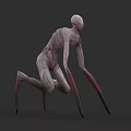 Pale Gray Humanoid Creature With Long Limbs And Twisted Form On Gray Background