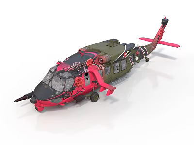 Green And Red Decorative Helicopter Featuring Rose Patterns For Space Missions 3d model