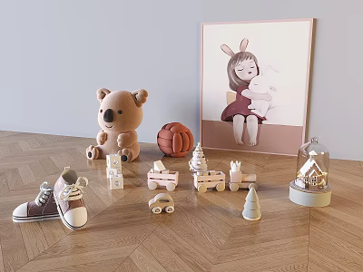 Children's Toy Building Blocks Doll Hanging Picture Luminous Wooden House Ornaments 3d model