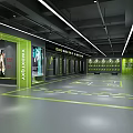 Modern Fitness Gym Interior Design With Lockers Equipment Area And Green Floor Lines