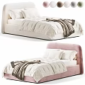 Double Bed With White and Pink Upholstered Headboard White Comforter and Brown Throw Blanket