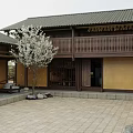 Chinese Courtyard Traditional Architecture Four Three-courtyard Courtyard Combination Tile Roof Cylindrical Yellow Wall Attic Courtyard Architecture 3d model
