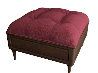 Elegant Burgundy Tufted Ottoman With Wooden Frame And Soft Upholstery 3d model