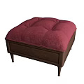 Elegant Burgundy Tufted Ottoman With Wooden Frame And Soft Upholstery