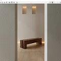 Wooden Public Bench in Minimalist Interior with Light-Colored Walls Wooden Floor and Soft Recessed Lighting