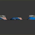 Colorful Skateboard Ramp Structure With Blue Pink Slopes And Weathered Surfaces