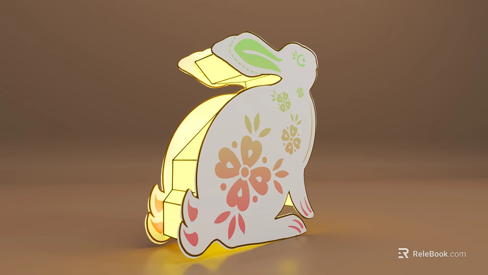 Cute Rabbit Shaped Floor Lamp With Floral Patterns And Soft Glow 3d model