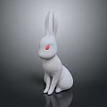 Minimalist White Rabbit Figurine With Red Eyes In Sitting Posture On Black Background