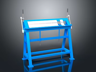 Sturdy Blue Industrial Manual Folding Machine With Metal Frame And Workbench 3d model