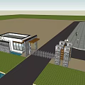 Modern Entrance Gate With Stone Walls Metal Fence Lawn And Water Pool