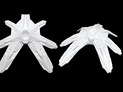 Two White Symmetrical Star Shaped Decorative Objects On Black Background 3d model