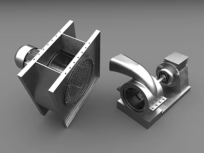 Industrial Equipment Featuring Metal Blower And Curved Mechanical Component Structures 3d model