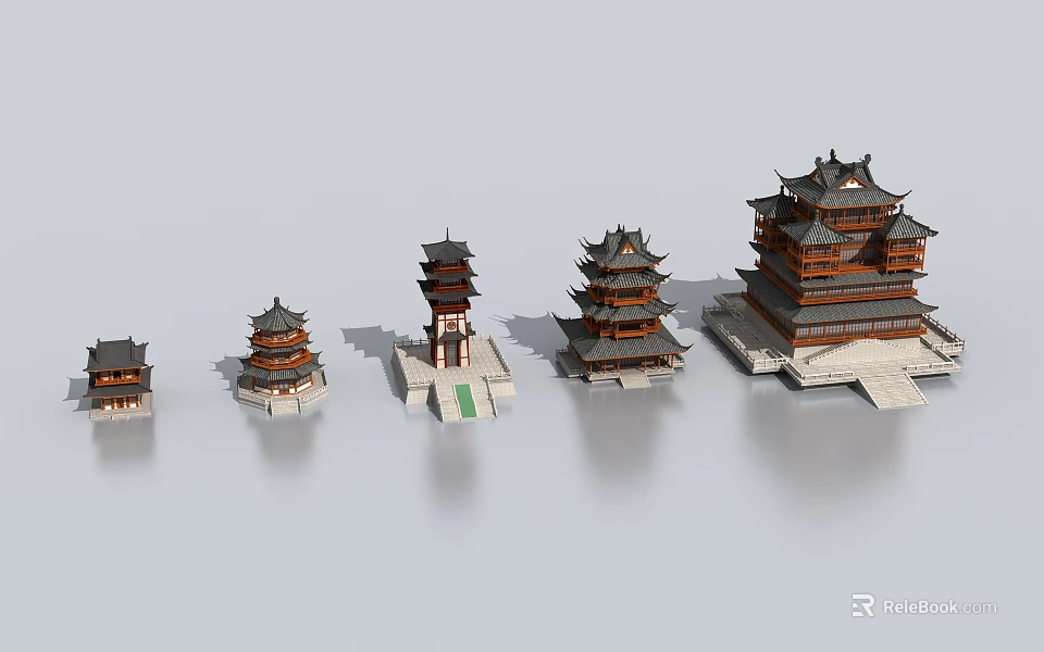 Ancient Chinese Architecture Models With Various Sizes Multi Layered Roofs And Traditional Eave Designs 3d model 