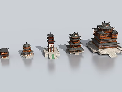 Ancient Chinese Architecture Models With Various Sizes Multi Layered Roofs And Traditional Eave Designs 3d model