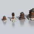 Ancient Chinese Architecture Models With Various Sizes Multi Layered Roofs And Traditional Eave Designs