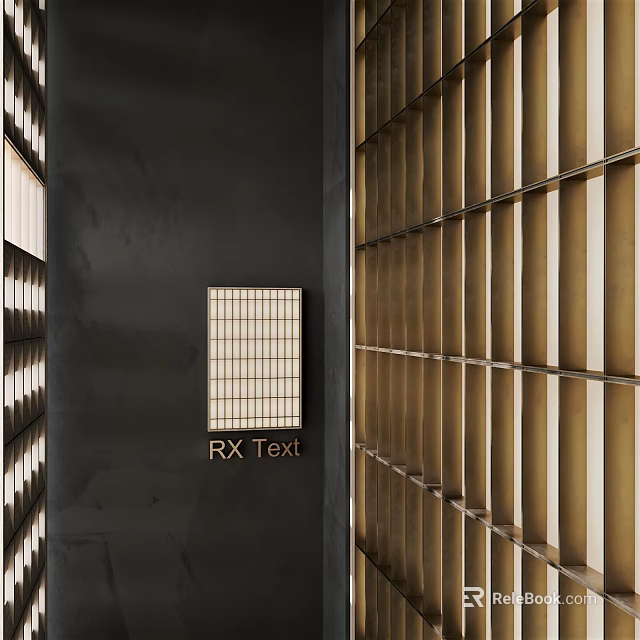 Modern Interior Design With Light Filtering Lattice Wooden Partition And Dark Wall 3d model 