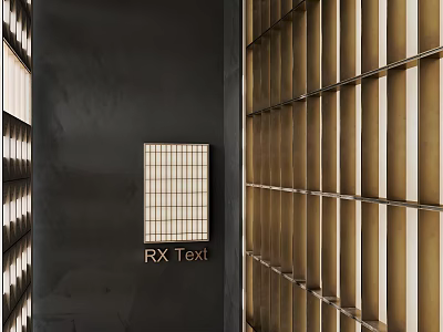 Modern Interior Design With Light Filtering Lattice Wooden Partition And Dark Wall 3d model