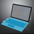 Modern Electronic Tablet With Blue Keyboard Stylus Pen Displaying Building View 3d model
