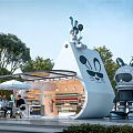 Cartoon Rabbit Themed Container Building With Sculpture Store Interior And Outdoor Trees
