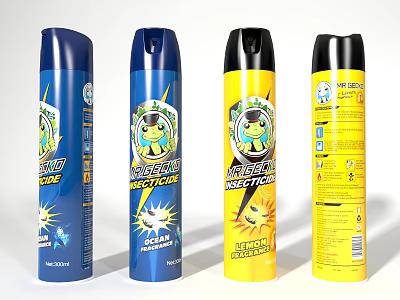 Household Insecticide Spray Cans In Different Colors With Lemon Scent For Home Use 3d model