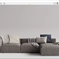 Cozy Modern Light Gray Sectional Sofa With Soft Pillows Throw Blanket And Side Table 3d model