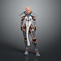 Fantasy Armored Warrior Character In Blue White Armor With Cross Emblem And Golden Hair