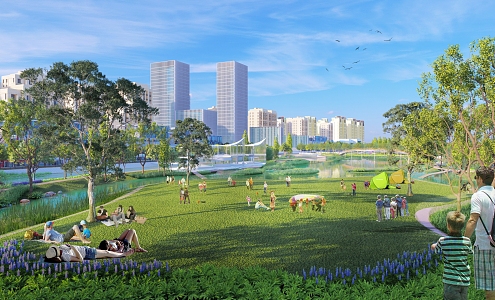 Modern Park Waterfront Park Landscape 3d model