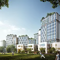 Modern Residential Buildings With Green Lawn Trees And People In Community Area