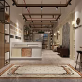 Chinese Style Office Interior With Wooden Table Chairs Bookshelves And Decorative Paintings
