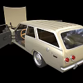 Beige Classic Car With Open Trunk Doors And Visible Engine Compartment 3d model