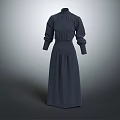 Elegant Navy Blue Long Sleeve High Neck Fitted Waist Long Dress Design