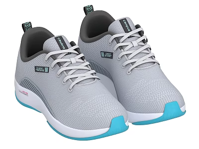 Grey Mesh Upper Sneakers With White Laces And Blue Accent Soles 3d model