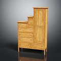 Wooden Storage Cabinet With Step Design Drawers And Wood Grain Details