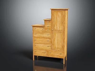 Wooden Storage Cabinet With Step Design Drawers And Wood Grain Details 3d model
