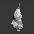 White Weapon Helmet With Pointed Ears Patterned Surface Circular Emblem On Black Reflective Surface