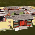 Ancient Chinese Architecture With Traditional Curved Roofs Yellow Walls And Red Gates