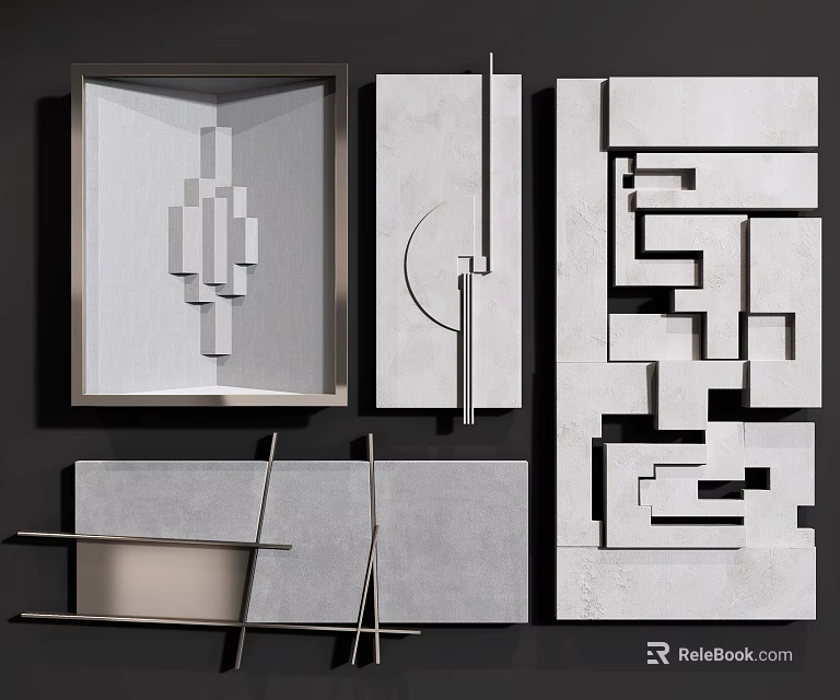 Modern Geometric Wall Decor With 3D Metal Elements And Stone Texture 3d model