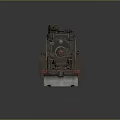 Vintage Dark Colored Steam Train Model With Red Wheels Front Snow Plow And Mechanical Details