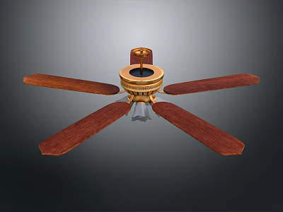 Classic Design Ceiling Fan With Wooden Blades And Golden Center Light Fixture 3d model