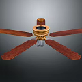 Classic Design Ceiling Fan With Wooden Blades And Golden Center Light Fixture