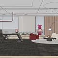 Modern Office Interior Design With Sofa Desk Bookshelves And Pendant Lights