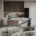 Modern Kitchen Interior Featuring Marble Countertop And Sleek Wooden Cabinets 3d model
