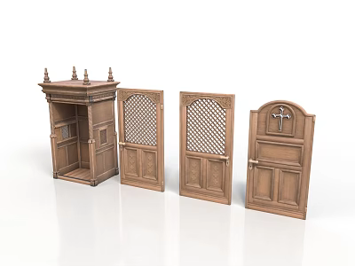 Various Decorative Wooden Doors Featuring Spire Lattice And Cross Design Elements 3d model